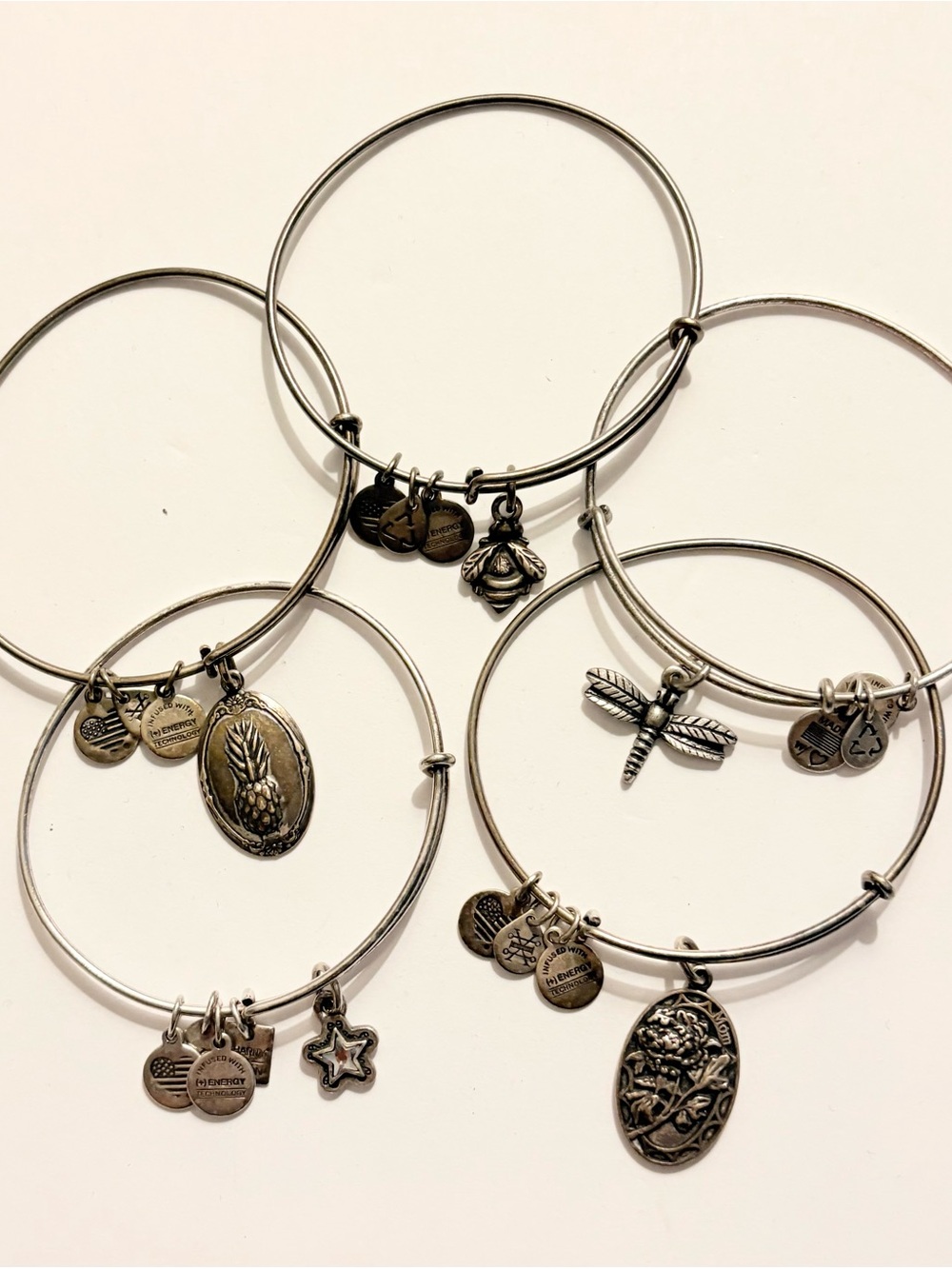 Alex and Ani Silver Tone Charm Bangle Bracelet Set of 5